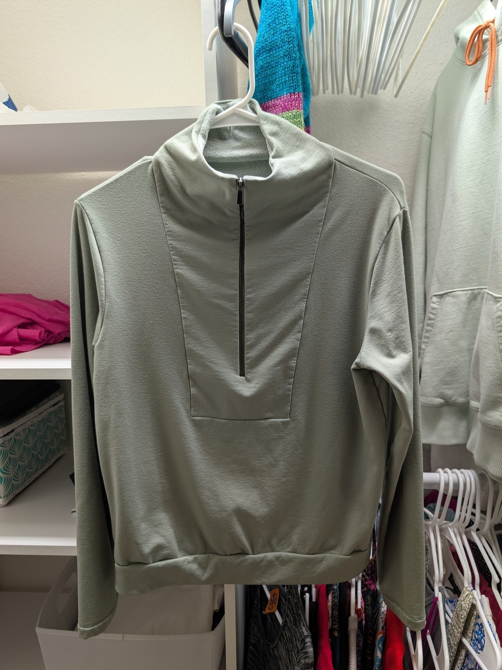 ADAY Light Sage Half-Zip Sweater Size Small